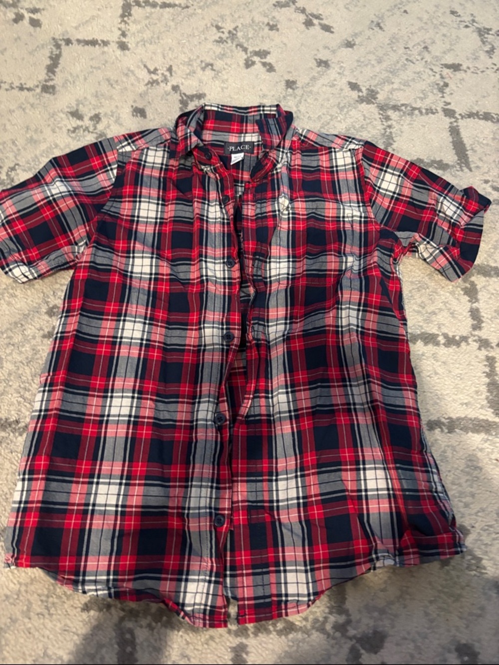 The Children's Place Red Navy White Plaid Short-Sleeve Button-Down Shirt